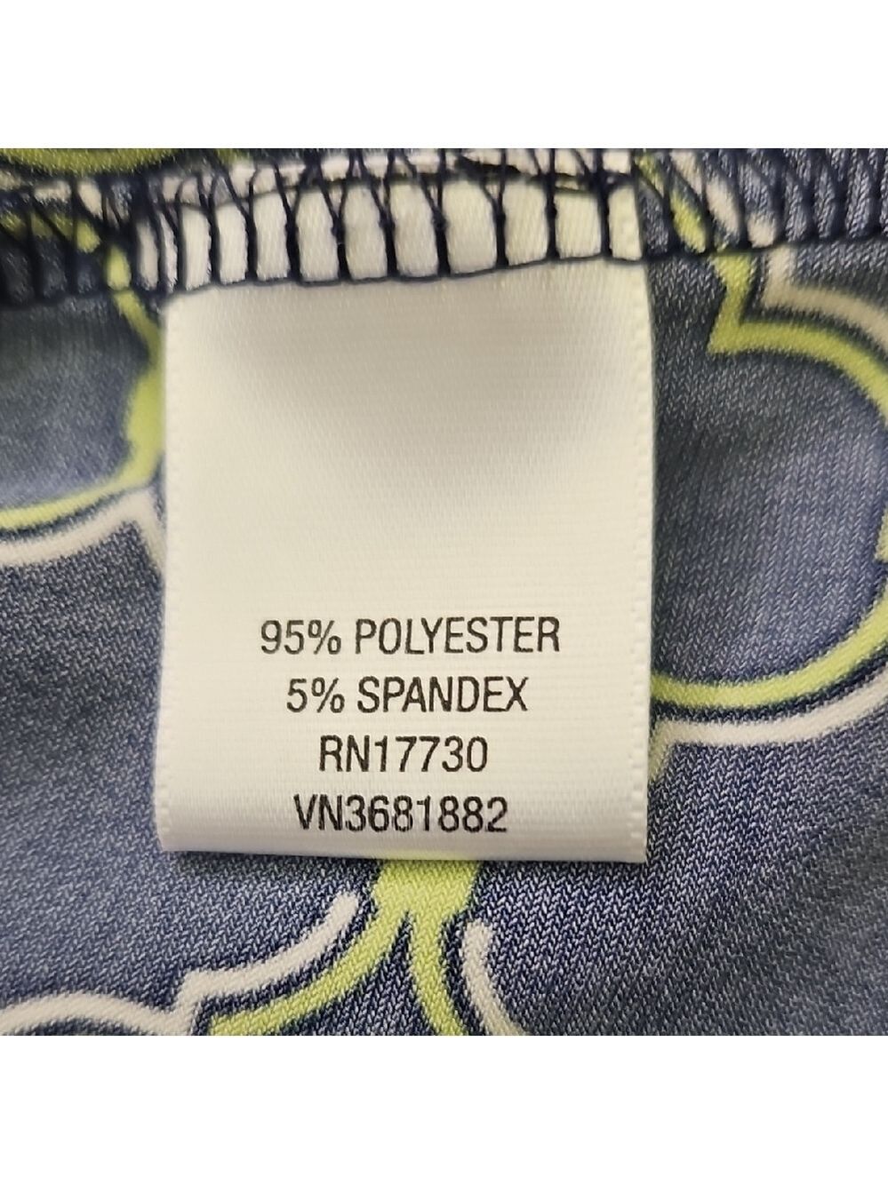 Merona Elegant Navy and Chartruesse Patterned Dress Twist At Bustline Stretchy M - Picture 4 of 12